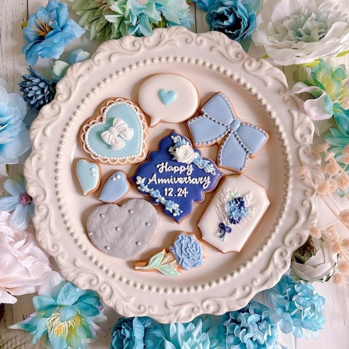 【誕生日・記念日】FLOWER RIBBON セミオーダーアイシングクッキー 9枚入り 5