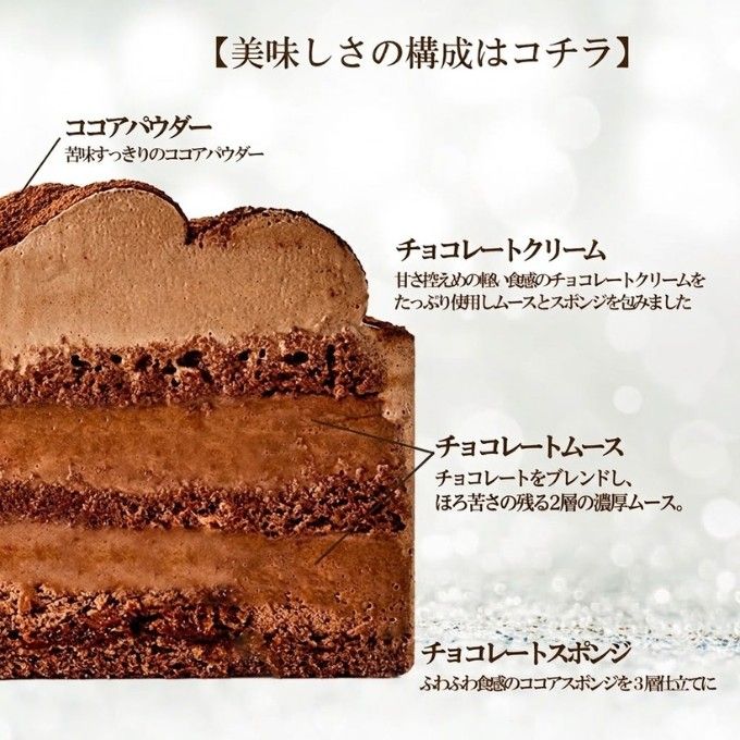 クリスマスケーキ 【人気1位ケーキ 復活】 ガトーショコラ クランチ入り 5号 15cm チョコレートケーキ クリスマス2026 3