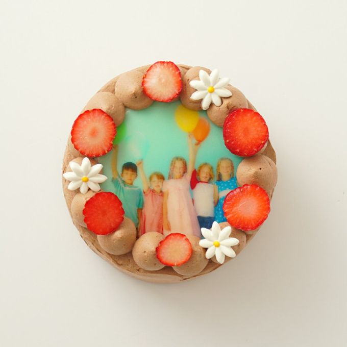 丸写真ケーキチョコレート苺×フラワー 5号(5~6名様向け) 1