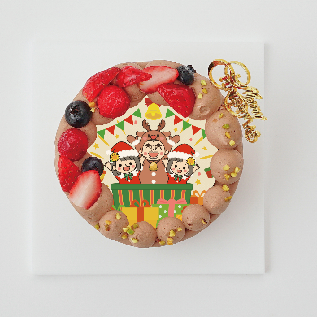 公式】【HIMAWARIちゃんねる】クリスマスチョコ丸型4号 写真ケーキ