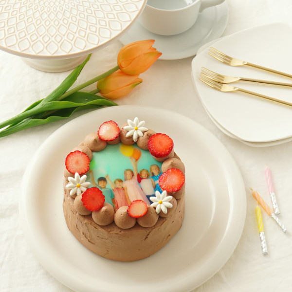 丸写真ケーキチョコレート 苺×フラワー 4号(3~4名様向け) 4