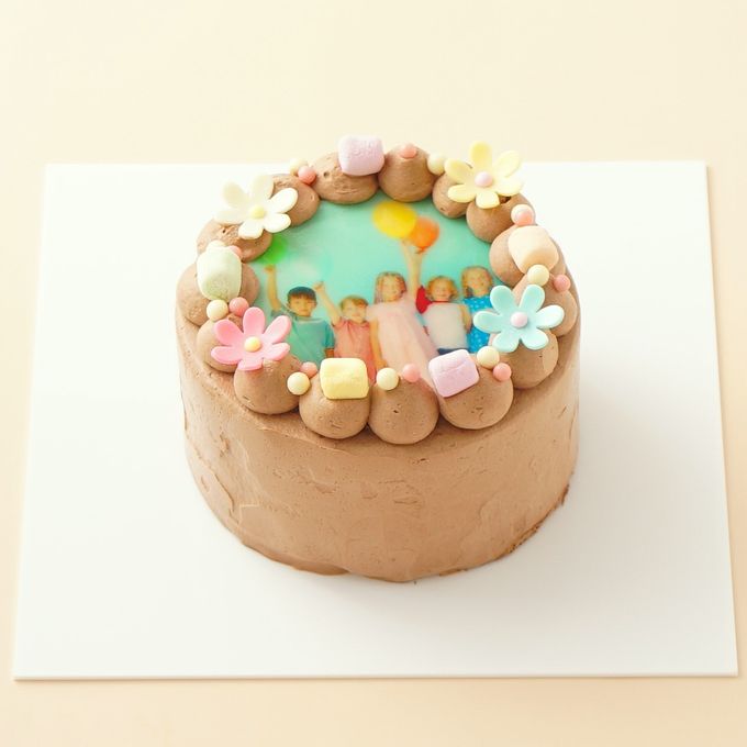 丸写真ケーキチョコレート パステル×マシュマロ 4号(3~4名様向け) 1