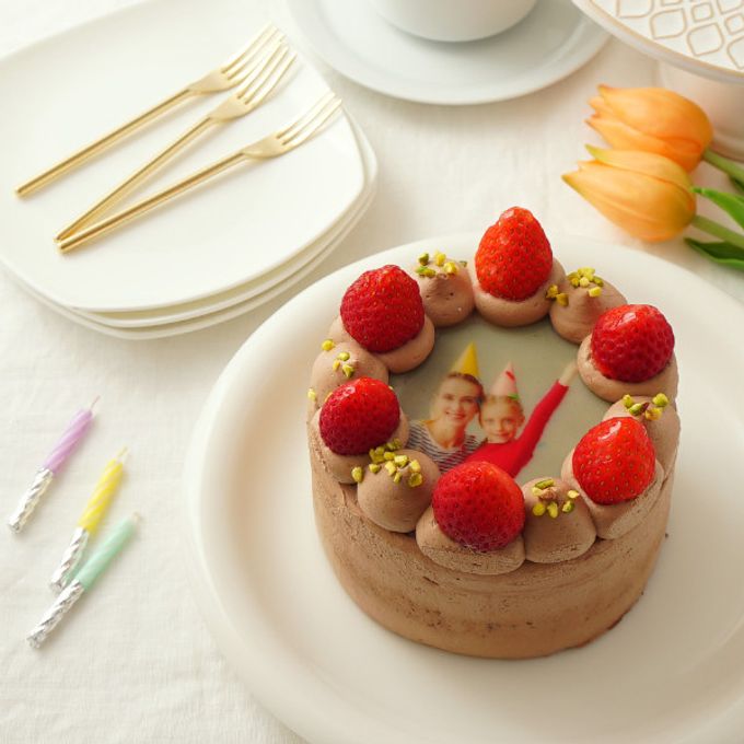 丸写真ケーキチョコレート 苺×ピスタチオ 5号(5~6名様向け) 5