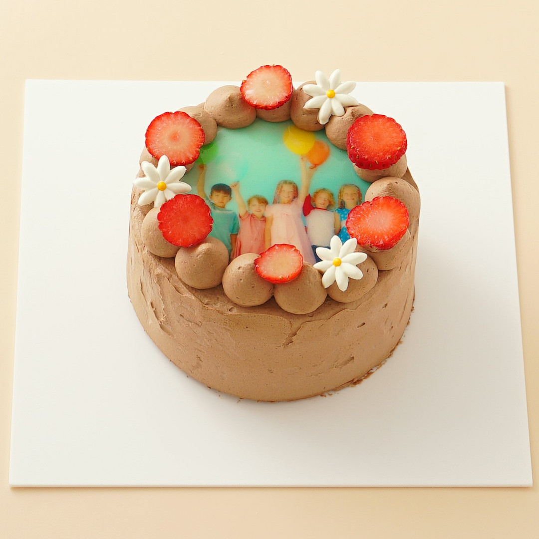 丸写真ケーキチョコレート 苺×フラワー 4号(3~4名様向け) 1