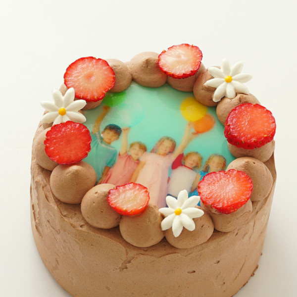 丸写真ケーキチョコレート 苺×フラワー 4号(3~4名様向け) 2