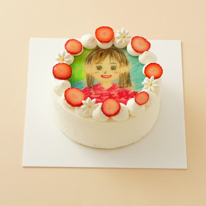 丸写真ケーキ 苺×フラワー 5号(5~6名様向け) 1
