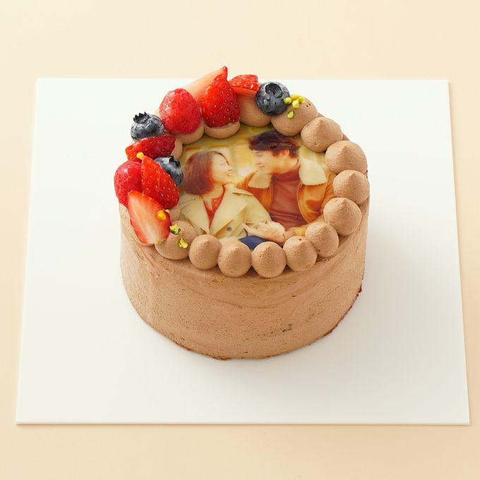 丸写真ケーキチョコレート 苺×フランボワーズ 4号(3~4名様向け) 1