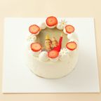 丸写真ケーキ 苺×フラワー 4号(3~4名様向け) 1