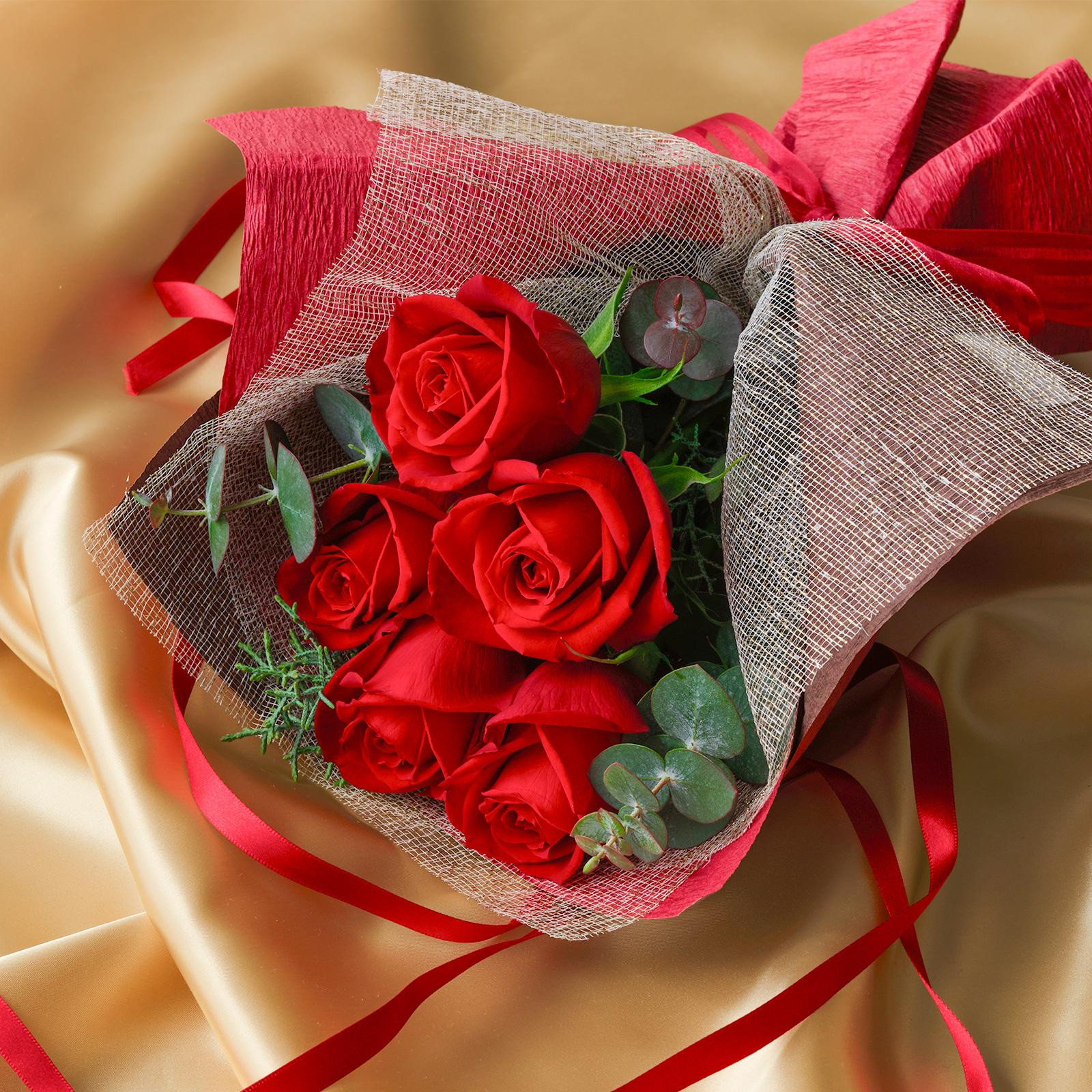 バラブーケ バラ5本の花束（bloomee(ブルーミー)） | Cake.jp