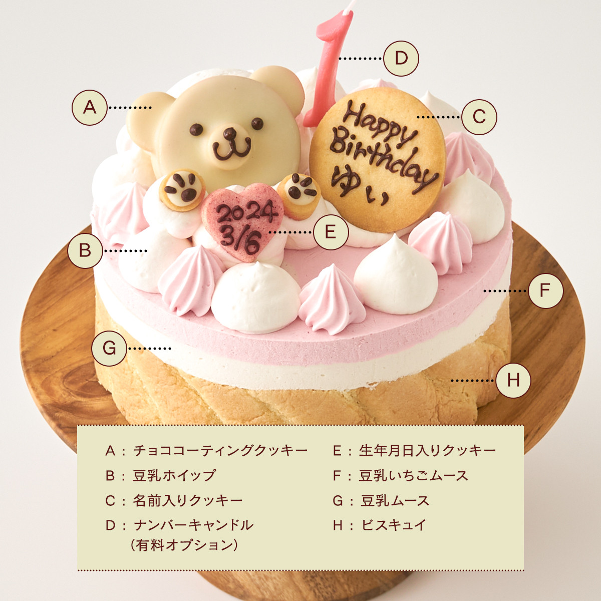 くまのファーストバースデーケーキ イチゴの豆乳ムース 4号 12cm【Cake.jp限定】（EUREKA（ユーレカ）） | Cake.jp