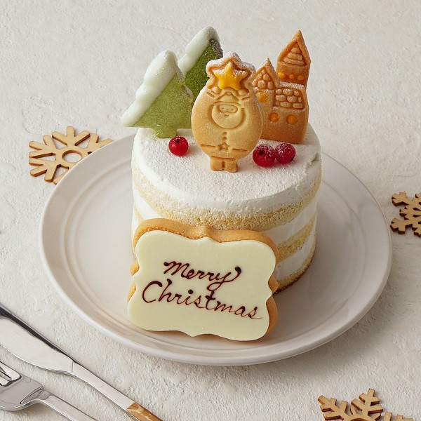 クリスマスのミニチュア風シンプルケーキ 豆乳クリーム 3号