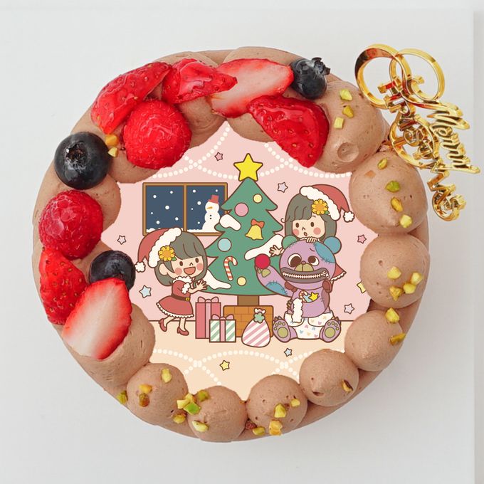 『HIMAWARIちゃんねる』クリスマスチョコ丸型4号 写真ケーキ 1