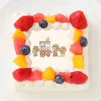 【ぽこにゃん】四角型写真ケーキ 4号 12cm