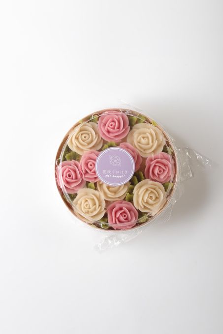 【風呂敷包み】まるで小さな花束♡フラワーおはぎミニ薔薇BOX〈和栗餡〉 3