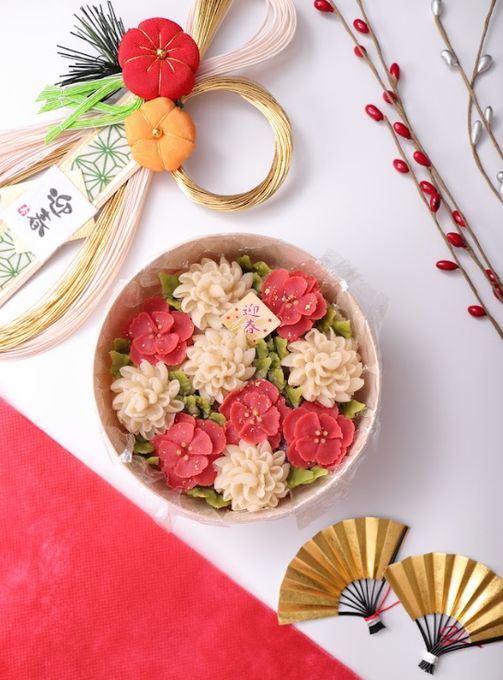 【迎春お持たせに】フラワーおはぎBOX「福寿」（風呂敷包み）（１２月２２日迄受付） 1