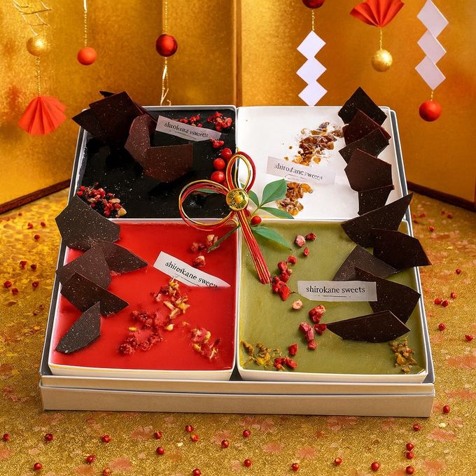お正月 スクエアスイーツボックス ４種Mixスイーツアソート（ドゥーブルフロマージュ、ミロワールフランボワーズ、ミロワールショコラ、ミロワールピスターシュ）お節スタイル 3