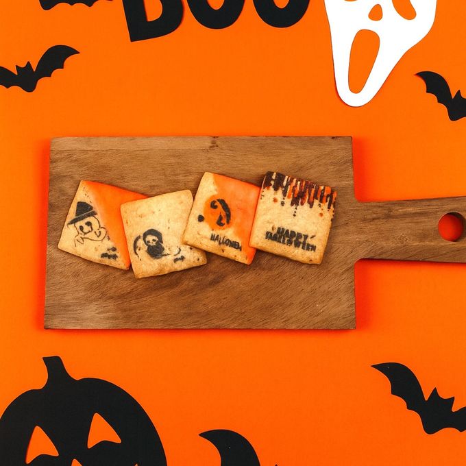 【送料無料、ハロウィンカード付き】shirokane sweet TOKYO パティシエ手作り白金ハロウィンサブレ（プレーン＆ショコラ） 4枚（ポスト投函、配送日時指定不可）ハロウィン 2025 4