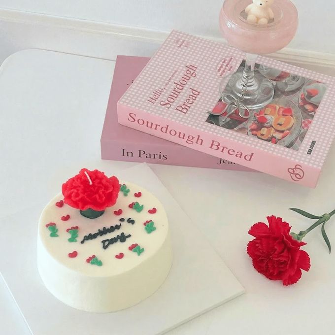 母の日カーネーションキャンドルケーキ｜メッセージ対応｜韓国風ケーキ 母の日2026 2