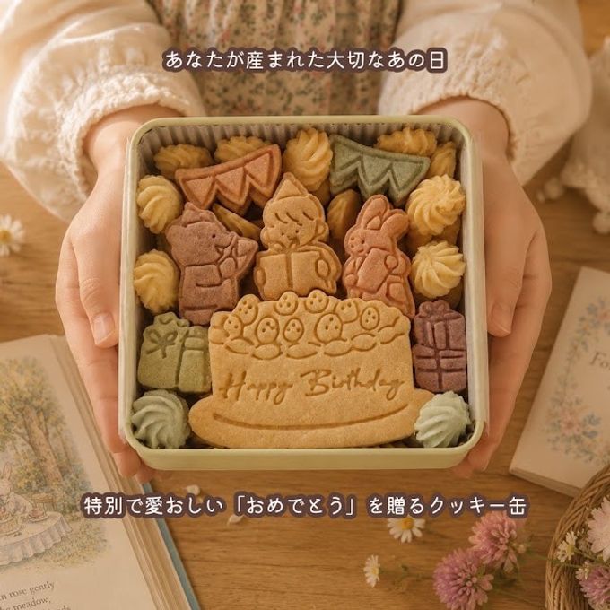 クッキー缶｜きみが産まれた日の贈り物｜誕生日・お祝い・サプライズに｜きみと季節のとなりに「HappyBirthday」/クリスマス2026 1