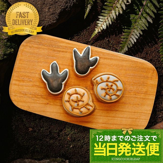 当日発送便【アンモナイト＆足あと】恐竜シリーズ アイシングクッキー クッキー デコレーションケーキ オリジナルケーキ 誕生日  1