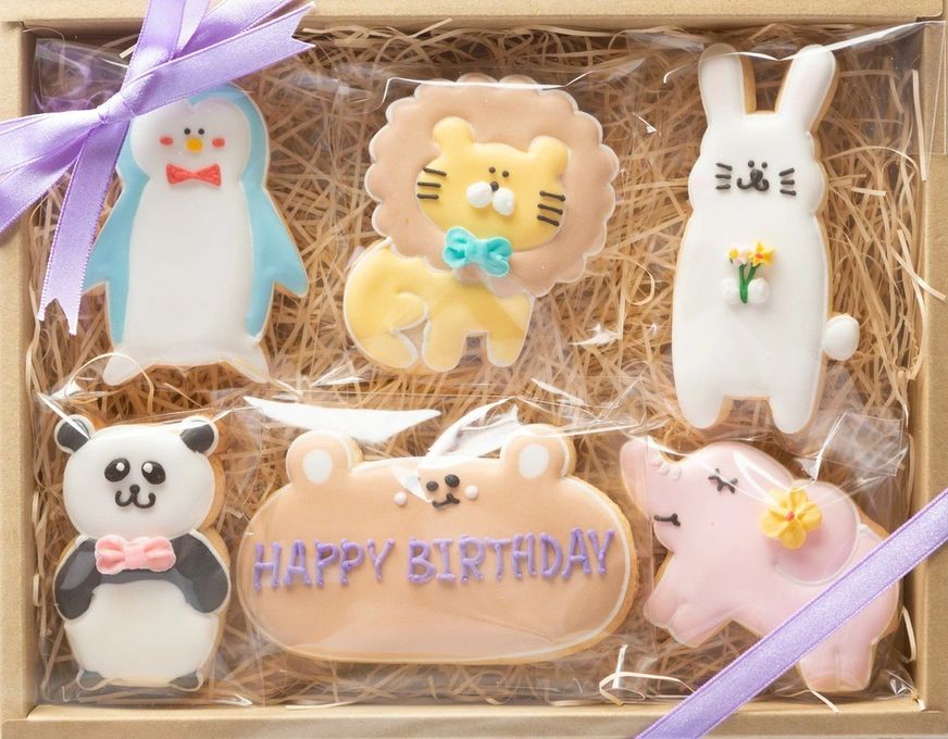 名入れ可【動物バースデーギフト】アイシングクッキー ギフトボックス クッキー ケーキデコレーション バースデーケーキ 誕生日 ケーキトッピング ケーキデコレーション かわいい お菓子 女の子 男の子  2