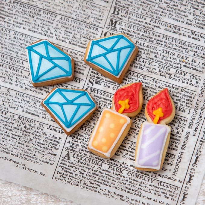 【ダイヤ＆ろうそく(5個入り)】アイシングクッキー かわいい お菓子 誕生日 バースデー 推し活 推しケーキ プチギフト クッキー ギフト アイシングクッキーleap 1