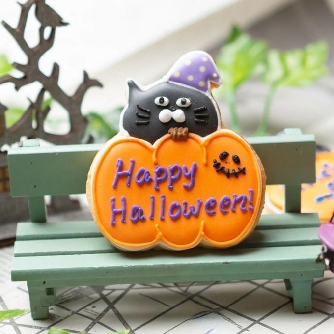 名入れ可【ネコかぼちゃ】〈15文字〉ハロウィン アイシングクッキー クッキー ケーキデコレーション 誕生日 ケーキトッピング ケーキデコレーション かわいい お菓子 ハロウィン2026 1
