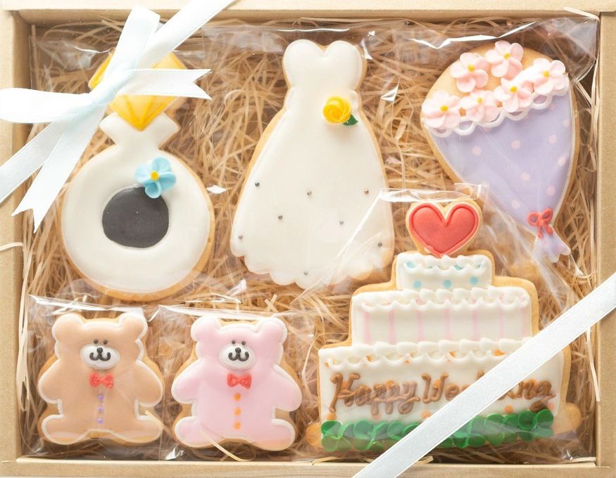 名入れ可【ウェディングギフト】アイシングクッキー ギフトボックス クッキー ケーキデコレーション バースデーケーキ 誕生日 ケーキトッピング ケーキデコレーション かわいい お菓子 女の子 男の子  2