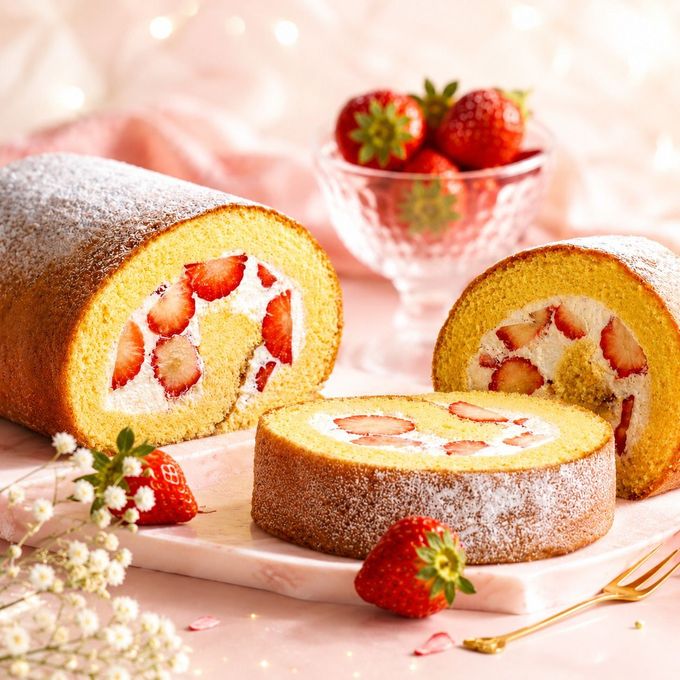 いちご がこぼれ落ちるほど入ったロールケーキ 1