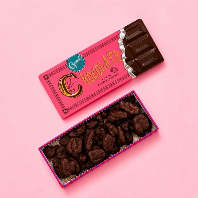 可愛いチョコレート缶入り ピーカンナッツチョコレート ダークココア ピンク缶 6