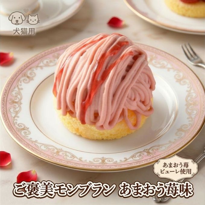 【犬猫用】福岡県産あまおう苺を贅沢に使用！ ご褒美「あまおう」苺モンブラン バースデーケーキ 誕生日ケーキ 2