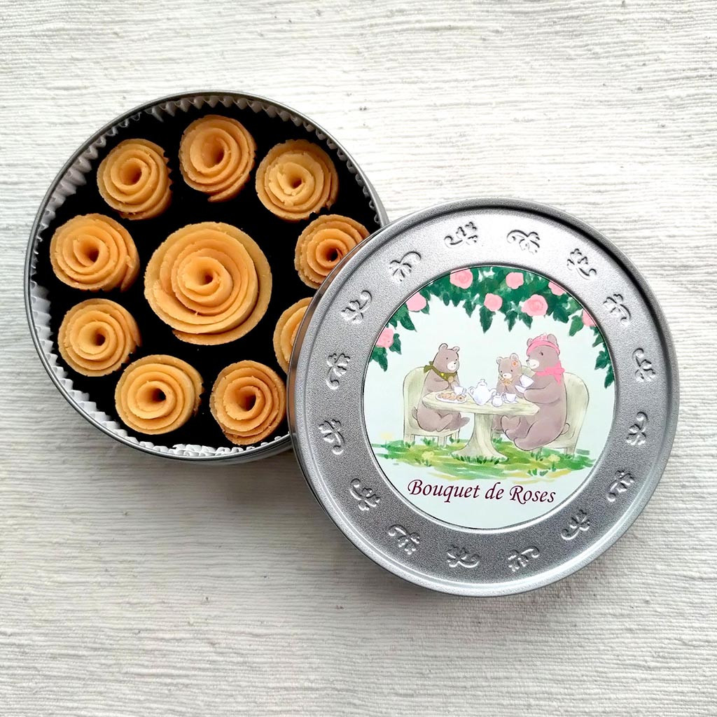 Bouquet de roses ばらの花のクッキー缶【丸缶】 （焼菓子工房