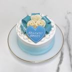 【店頭受取】◻︎キラキラリボンと白薔薇センイルケーキ 4号《選べる10色｜薔薇｜リボン｜韓国｜誕生日｜お好きなメッセージ✧》 4