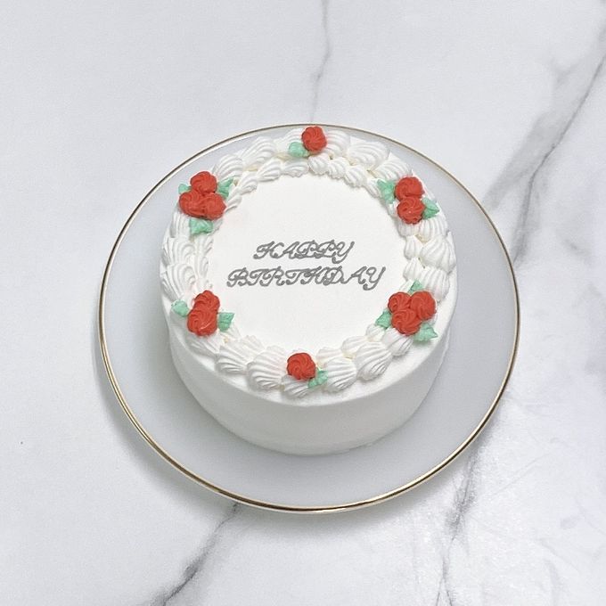 【店頭受取】赤いミニローズのセンイルケーキ［パステル土台］ 3号《選べる9色｜韓国｜誕生日｜お好きなメッセージ✧》 4