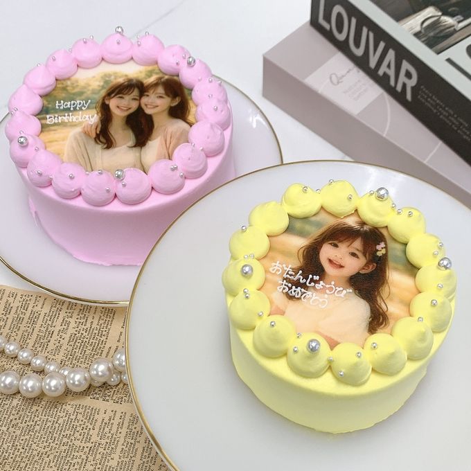 【店頭受取】◯パステルカラー写真ケーキ 3号《選べる8色｜プリントケーキ｜センイルケーキ｜韓国｜誕生日や記念日などのお祝いに♪》 1