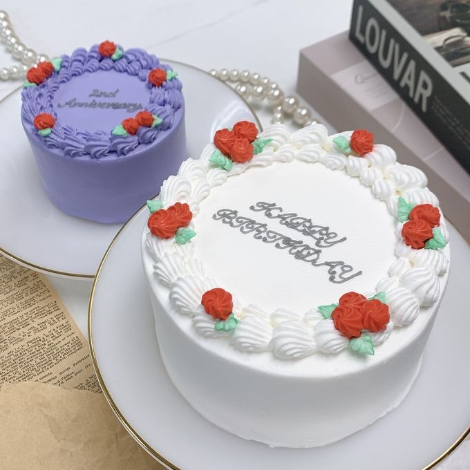 【店頭受取】赤いミニローズのセンイルケーキ［パステル土台］ 3号《選べる9色｜韓国｜誕生日｜お好きなメッセージ✧》 1