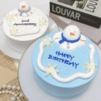 【店頭受取】とろける雪だるまケーキ 4号《選べる9色｜韓国｜冬｜センイルケーキ｜お好きなメッセージ✧》 1