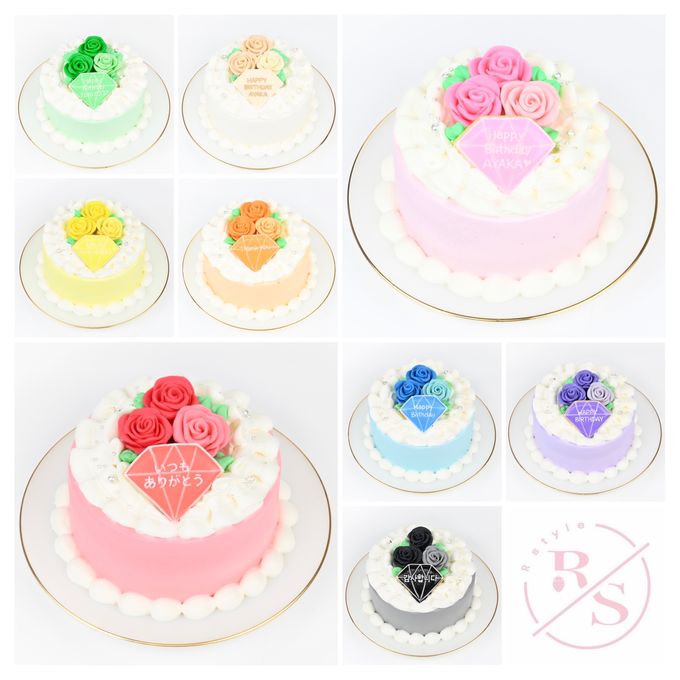 【店頭受取】ダイヤプレート＆薔薇ケーキ 4号《選べる9色｜センイルケーキ｜アイシングクッキー｜韓国｜お好きなメッセージ♪》 5