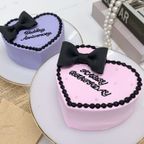 【店頭受取】◯ハート型黒リボンセンイルケーキ 4号《選べる9色｜韓国｜誕生日｜お好きなメッセージ》 1