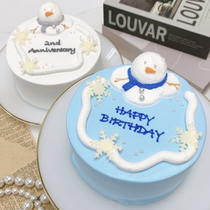 【店頭受取】とろける雪だるまケーキ 5号《選べる9色｜韓国｜冬｜センイルケーキ｜お好きなメッセージ✧》 1
