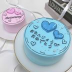 【店頭受取】◻︎2Dケーキ ハートイラストセンイルケーキ 3号《選べる10色｜韓国｜お好きなメッセージ✧》 1