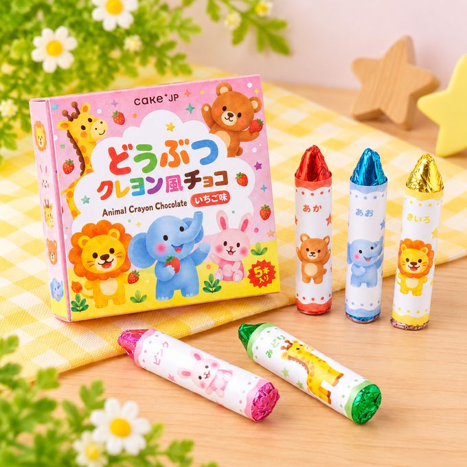【乳不使用】どうぶつクレヨン風チョコ（いちご味） 5本入り｜遊べる・美味しい！見た目もかわいいクレヨン型スイーツ 7