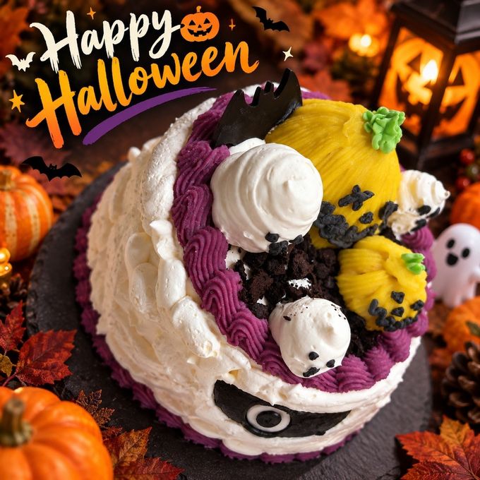 ハロウィンデコレーションケーキ 4号/5号 フルーツミックス入り ～かぼちゃ＆おばけのパーティーケーキ～ 6