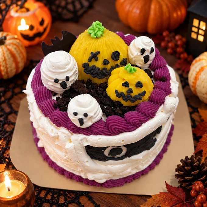 ハロウィンデコレーションケーキ 4号/5号 フルーツミックス入り ～かぼちゃ＆おばけのパーティーケーキ～ 1