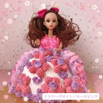フラワーデザイン／ローズピンク 選べるドレスデザイン プリンセスドールケーキ（6号ホール）― フリル／フラワー／ロゼット／グラデーション ―誕生日・記念日向け 手作りケーキ