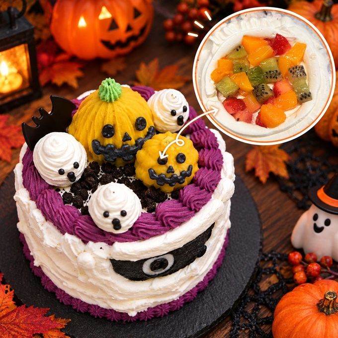 ハロウィンデコレーションケーキ 4号/5号 フルーツミックス入り ～かぼちゃ＆おばけのパーティーケーキ～ 4