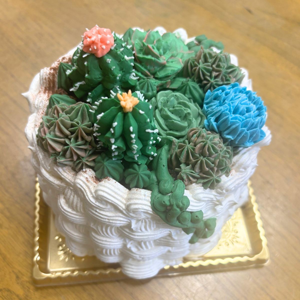 サボテンケーキ 多肉植物ケーキ 4号 冷凍 フルーツケーキ バタークリーム