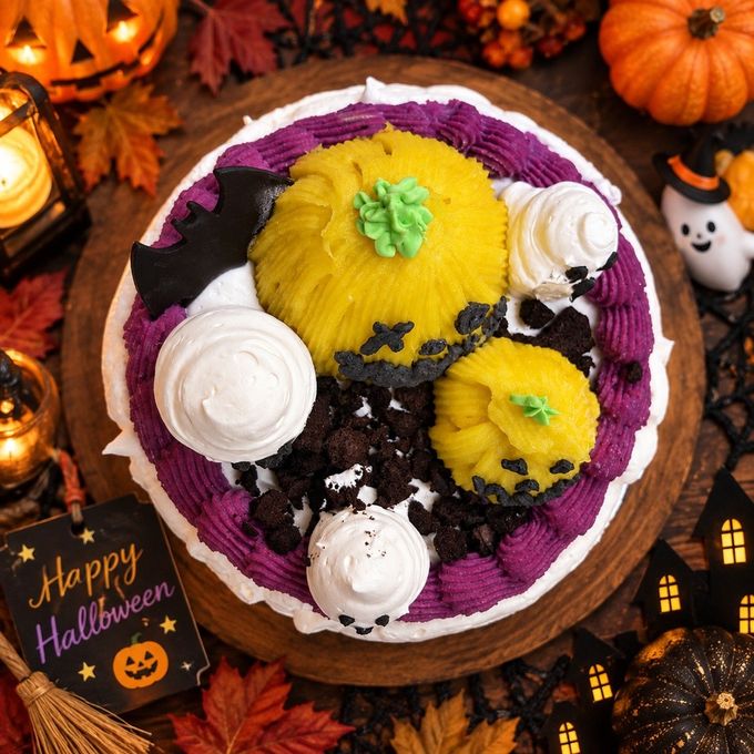 ハロウィンデコレーションケーキ 4号/5号 フルーツミックス入り ～かぼちゃ＆おばけのパーティーケーキ～ 7