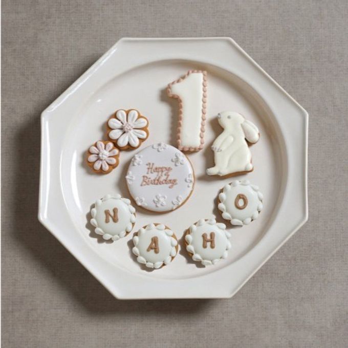 バースデーアイシングクッキー＆ホワイトケーキセット うさぎ 3号 9cm ◎ / 名入れ 3