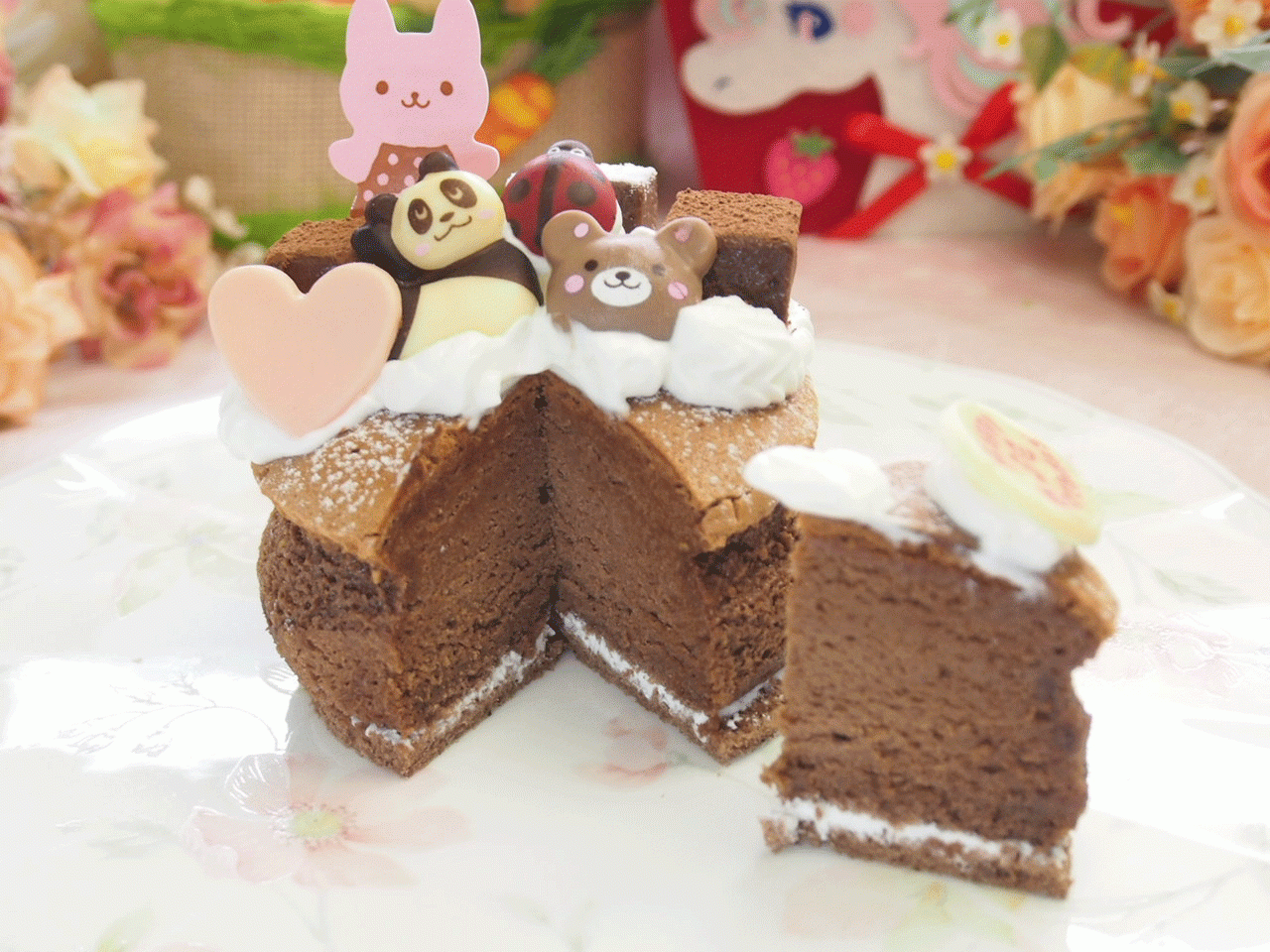 動物達と生チョコのガトーショコラ 3号 無料メッセージカード選べます。 3